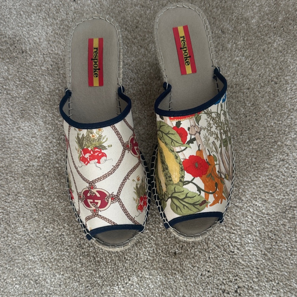 Respoke - Gucci Scarf Upcycled Floral Espadrille Wedge Sandals - Picture 4 of 13